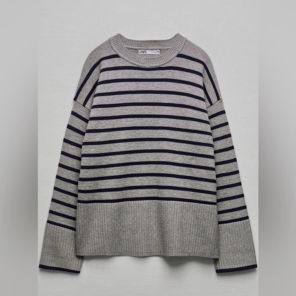 Zara navy and gray striped knit sweater (women’s)